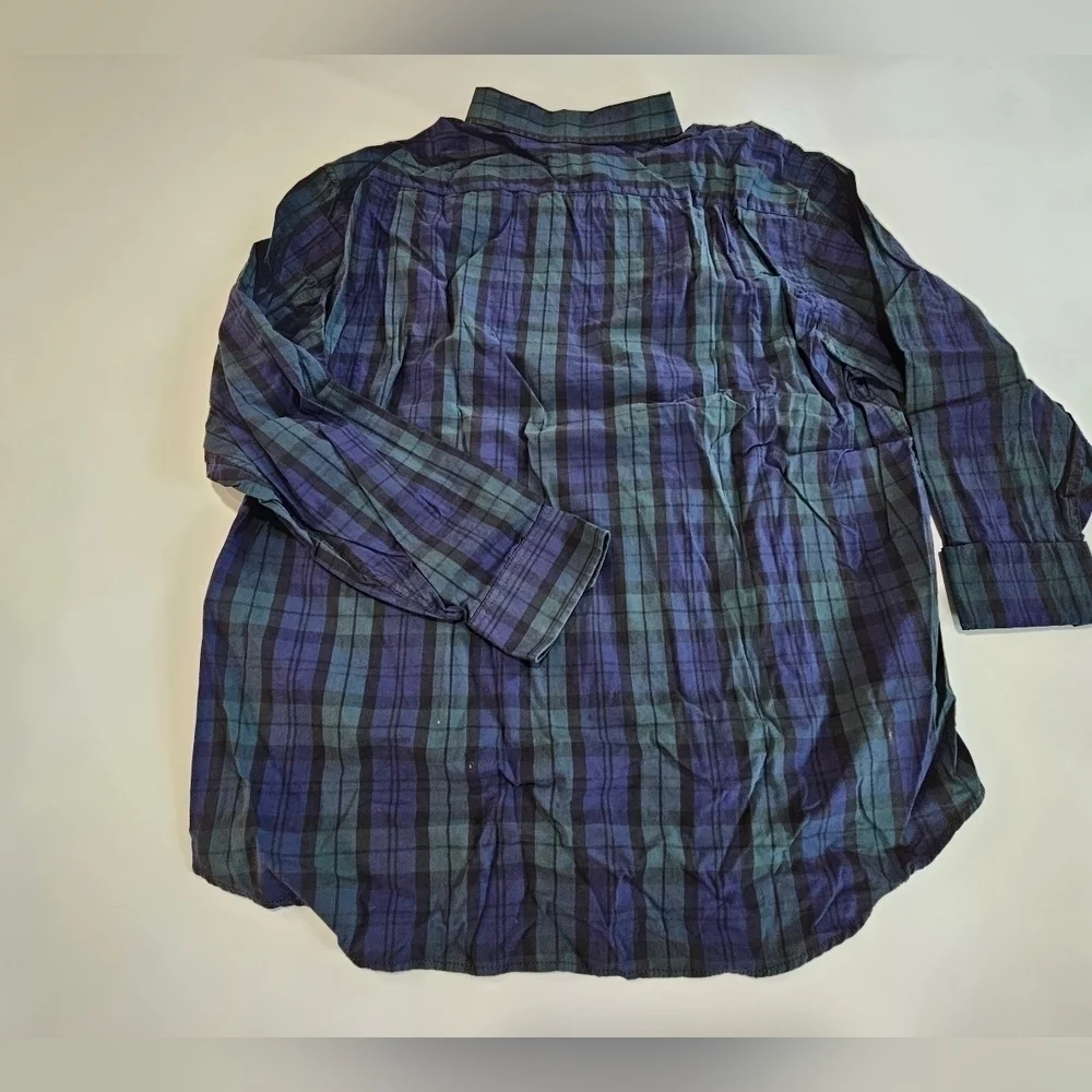 NEW IZOD Men 2XL Long Sleeve Shirt Green Blue Check Plaid Flip Cuffs Button Down